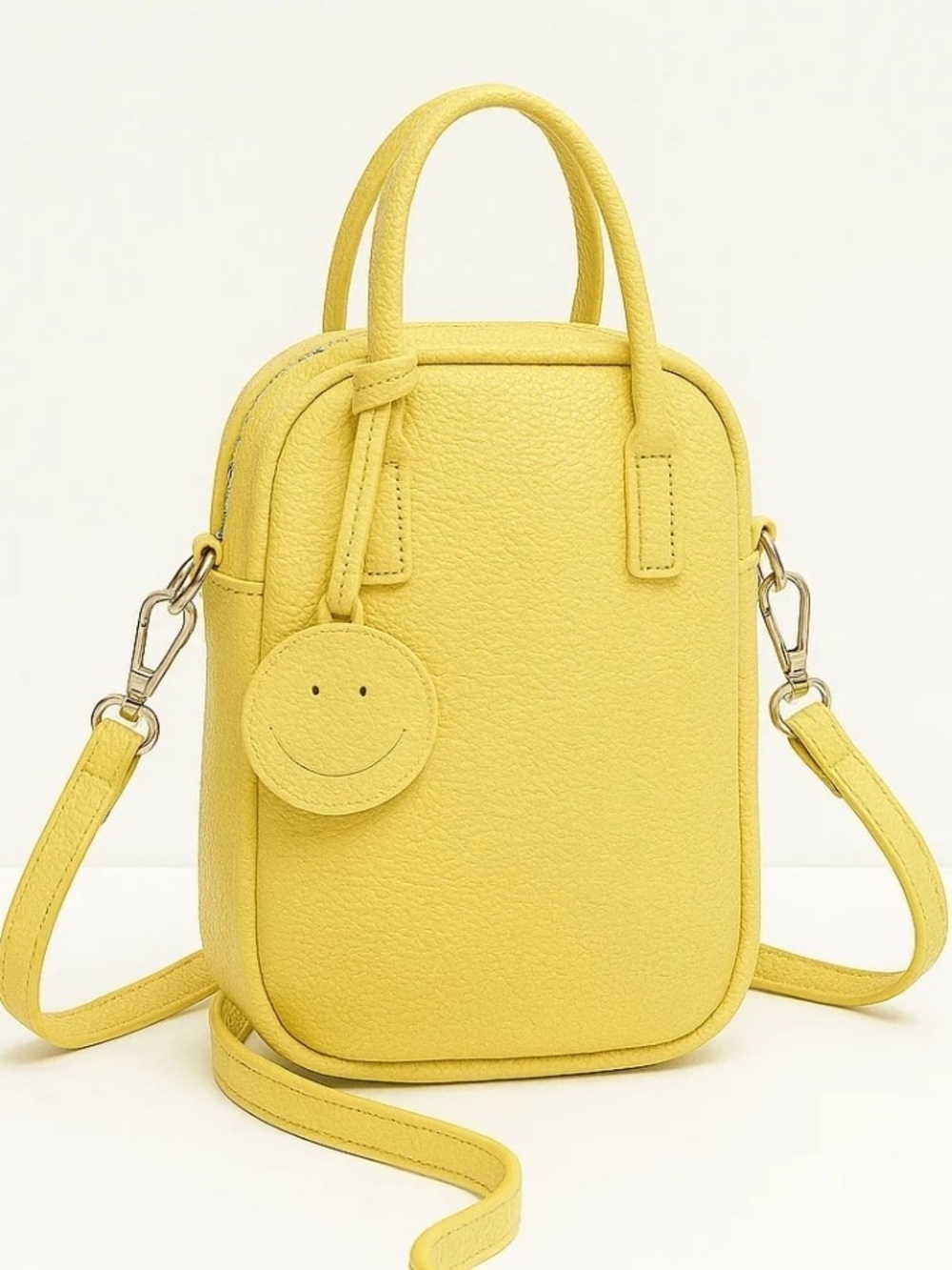 Yellow Mini Crossbody Bag with Smiley Charm